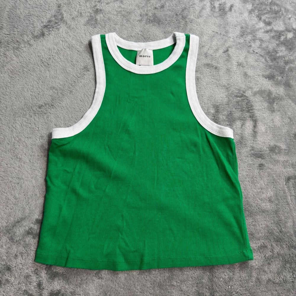 Maeve Anthropologie Green Ribbed Ringer Tank Top Racerback Small